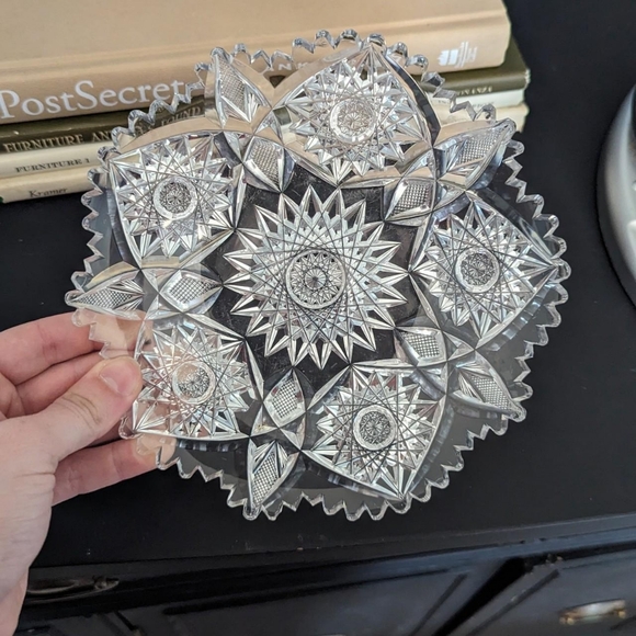 Vintage Set Ornate Heavy Cut Crystal Bowl and Dish - Picture 5 of 7